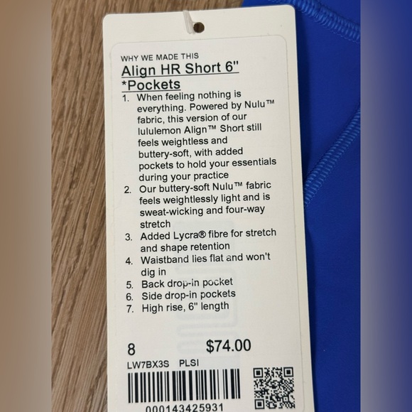 NWT Lululemon Align HR 6” Shorts with Pockets Size 8 Poolside - Picture 5 of 7